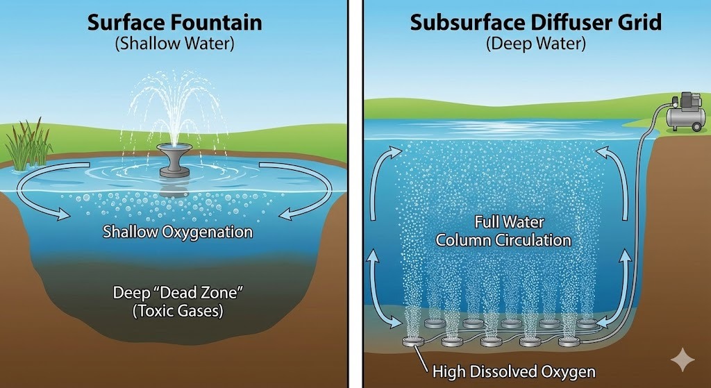 झील और तालाब वातन: सिस्टम और डिफ्यूज़र चुनने के लिए एक पेशेवर गाइड